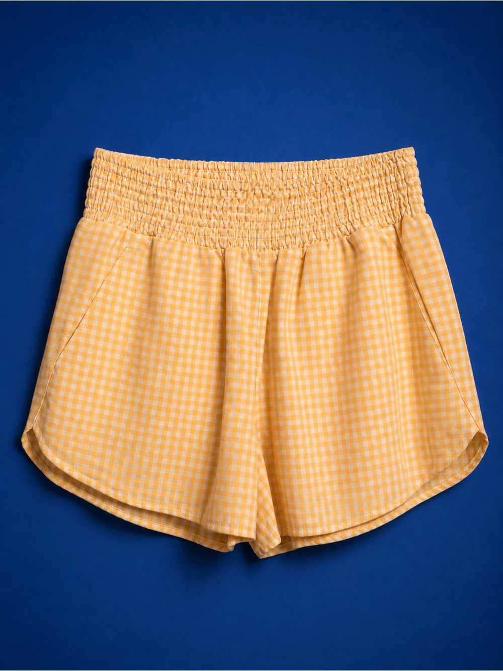 Gingham Smocked Waist Yellow Athletic Shorts
